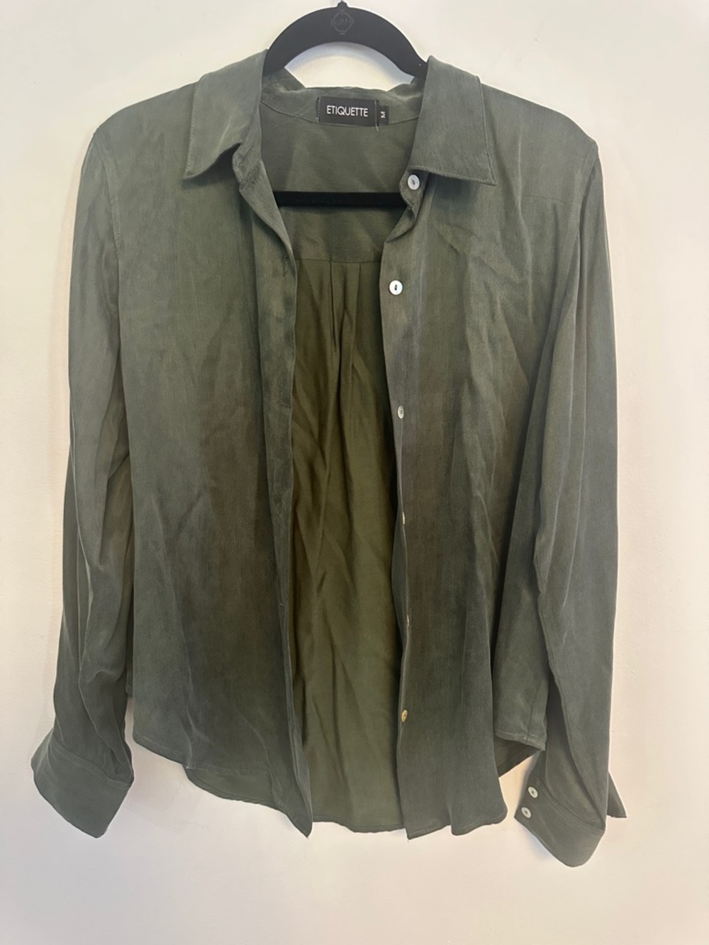 Etiquette Clothiers Olive Button-Front Blouse